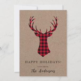 Cartes Pour Fêtes Annuelles Chaleureux Cerf Kraft Plaid Noël