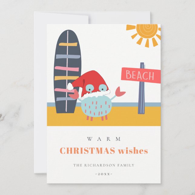 Cartes Pour Fêtes Annuelles Chaleureux Noël en Juillet Plage Sable Crabe (Devant)