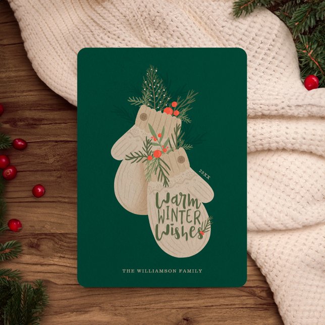 Cartes Pour Fêtes Annuelles Chaleureux voeux d'hiver Festif Noël Mittens (Warm Winter Wishes Festive Christmas Mittens Holiday Card)