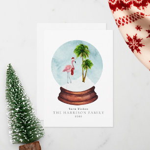Cartes Pour Fêtes Annuelles Chaleureux voeux Flamant rose Globe neige Noël