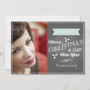 Cartes Pour Fêtes Annuelles Chalkboard Holiday Flat Card Blue Christmas Soll
