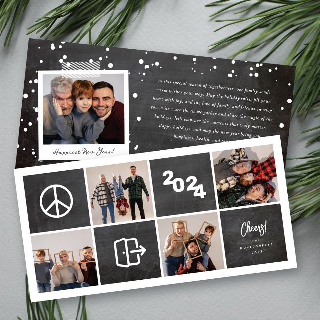 Cartes Pour Fêtes Annuelles Chalkboard Peace Out 2024 Blocks 4 Photo Collage (Chalkboard Peace Out 2024 Blocks 4 Photo Collage Holiday Card @ fat_fa_tin)