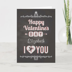 Cartes Pour Fêtes Annuelles Chalkboard - Personnalisé nom, I Heart You Valenti