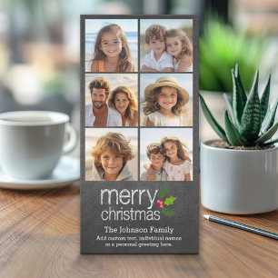 Cartes Pour Fêtes Annuelles Chalkboard Photo Collage Joyeux Noël Holly