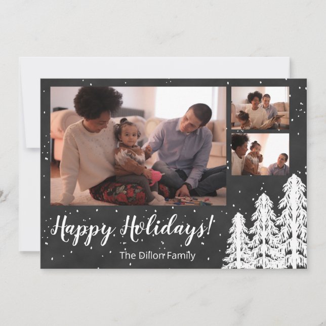 Cartes Pour Fêtes Annuelles Chalkboard Snowboard Pine Tree Holiday (Devant)