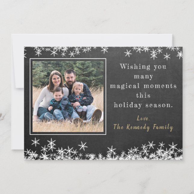 Cartes Pour Fêtes Annuelles Chalkboard Snowflake Family Photo Noël (Devant)