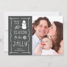 Chalkboard Style Be Jolly Snowman Christmas Card