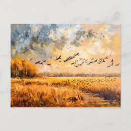 Cartes Pour Fêtes Annuelles Champ d'automne avec oiseaux impressionnonisme hui