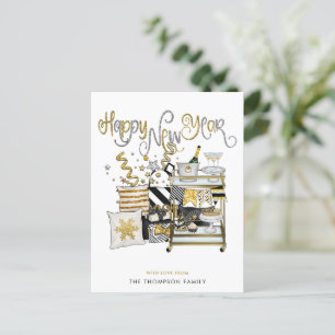 Cartes Pour Fêtes Annuelles Champagne Black Gold Parties scintillant Texte Bon