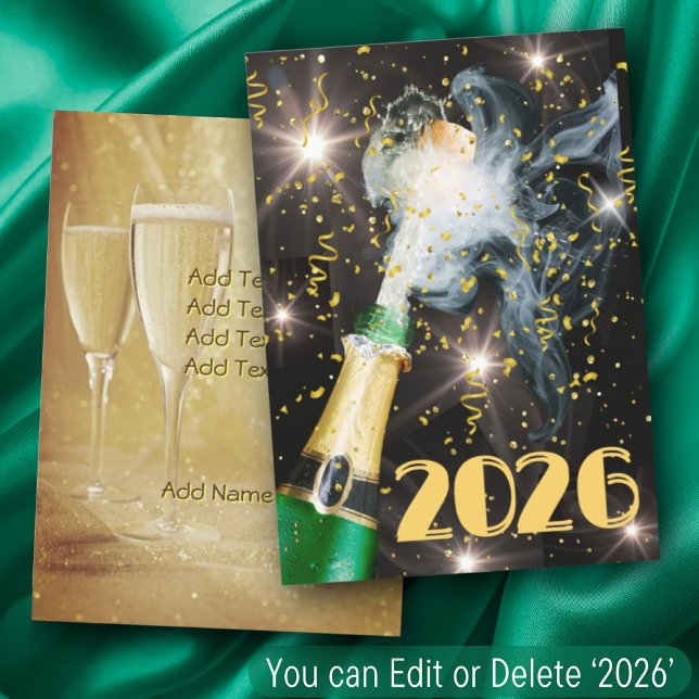 Cartes Pour Fêtes Annuelles Champagne Confetti Bonne Année 2 Side Designs (Créateur téléchargé)