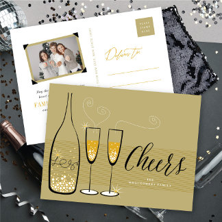 Cartes Pour Fêtes Annuelles Champagne Doré Acclamation Pétillant Tintement Élé