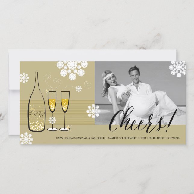 Cartes Pour Fêtes Annuelles Champagne Doré Félicitations Flocons de Neige Phot (Devant)