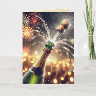 Cartes Pour Fêtes Annuelles Champagne du Nouvel An Avec Flacon De Cork
