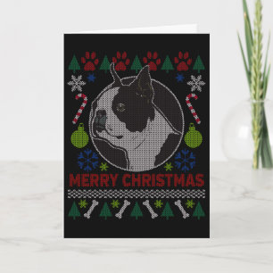 Cartes Pour Fêtes Annuelles Chandail de Noël laid de Boston Terrier Dog