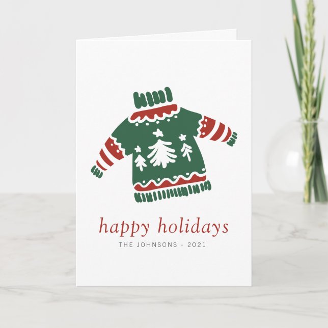 Cartes Pour Fêtes Annuelles Chandail rouge moche et vert (Devant)