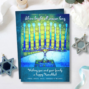 Cartes Pour Fêtes Annuelles Chandelier de Hanukkah bleu vert Brillez de mille