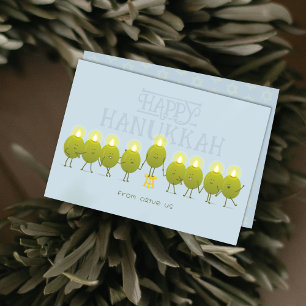 Cartes Pour Fêtes Annuelles Chandelier de Hanukkah Olives   Groupe Bleu Clair