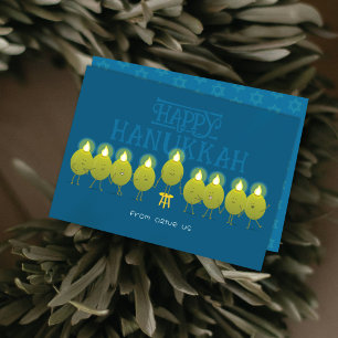 Cartes Pour Fêtes Annuelles Chandelier de Hanukkah Olives Groupe Bleu Sarcel