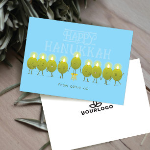 Cartes Pour Fêtes Annuelles Chandelier de Hanukkah Olives   Logo de Baby Blue 