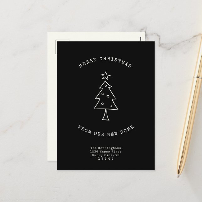 Cartes Pour Fêtes Annuelles Changement d'adresse moderne Simple Arbre de Noël  (Devant/Arrière en situation)