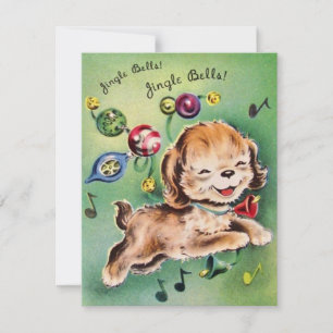 Cartes Pour Fêtes Annuelles Chant de chiot de Noël Vintage