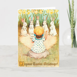 Cartes Pour Fêtes Annuelles Chant de lapin vintage avec voeux de Pâques pour e