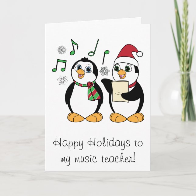 Cartes Pour Fêtes Annuelles Chant de pingouins de Noël de professeur de (Devant)