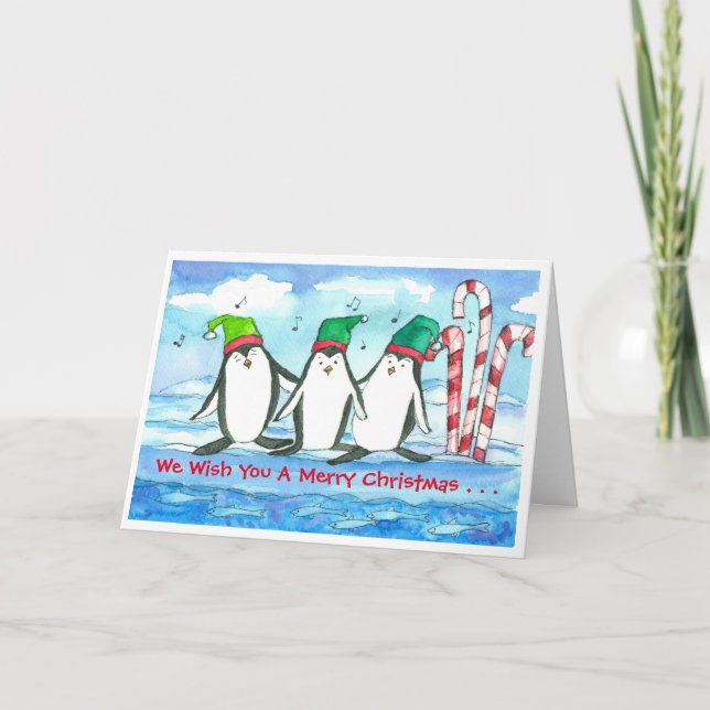 Cartes Pour Fêtes Annuelles Chanter des pingouins Joyeux Noël (Devant)