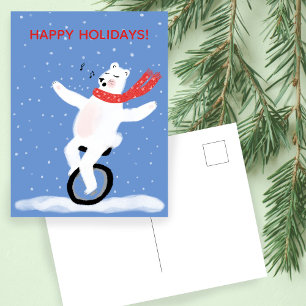 Cartes Pour Fêtes Annuelles Chanter Unicycle Polar Ours Noël mignonne Personna
