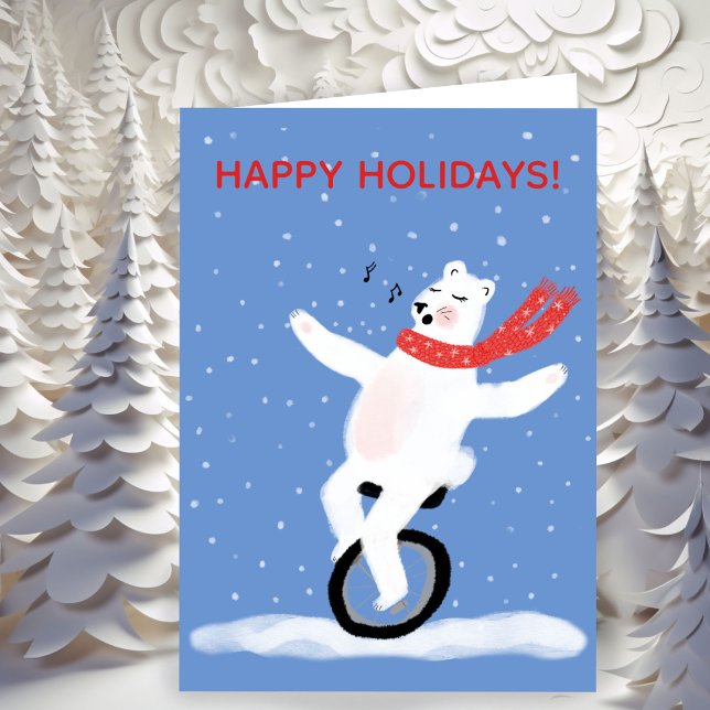 Cartes Pour Fêtes Annuelles Chanter Unicycle Polar Ours Noël Punny Personnalis (Singing Unicycle Polar Bear Christmas Punny Custom Non- Photo Personalized Holiday Card / Digital
)