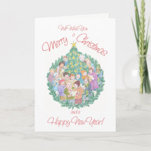 Cartes Pour Fêtes Annuelles Chanteurs Carol et sapin de Noël aux étoiles