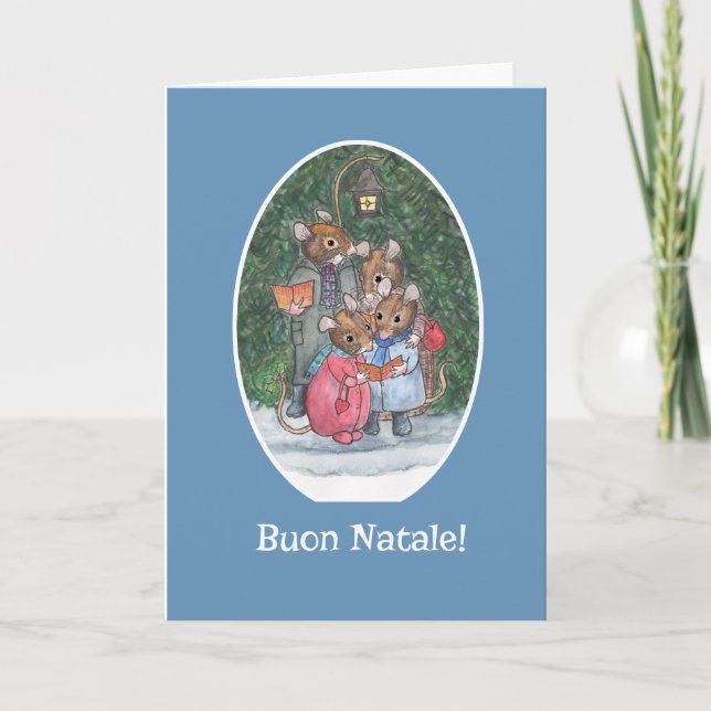 Cartes Pour Fêtes Annuelles Chanteurs Cute Mice Carol Salutation italienne (Devant)