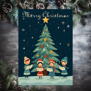 Cartes Pour Fêtes Annuelles Chanteurs de Noël Rétro de la Mi-Siècle Vintage