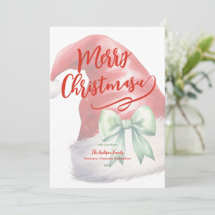 Cartes Pour Fêtes Annuelles Chapeau de Père Noël rouge ruban vert Personnalisé