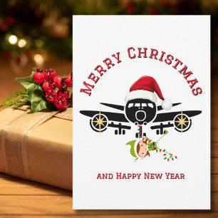 Cartes Pour Fêtes Annuelles Chapeau de Santa drôle d'avion et photo de Noël pe
