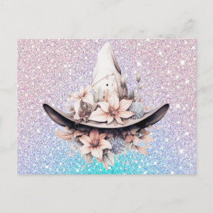 Cartes Pour Fêtes Annuelles Chapeau de Sorcière Bohème Fleurs Paillettes Hallo