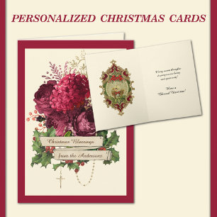 Cartes Pour Fêtes Annuelles Chapelet catholique Roses Enfant Jésus religieux