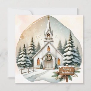 Cartes Pour Fêtes Annuelles Chapelle blanche de campagne Scène de Noël de nu