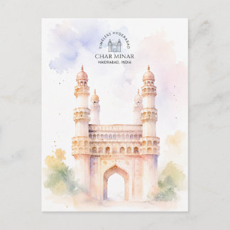 Cartes Pour Fêtes Annuelles Char Minar, Haidrabad | Aquarelle aérée minimale