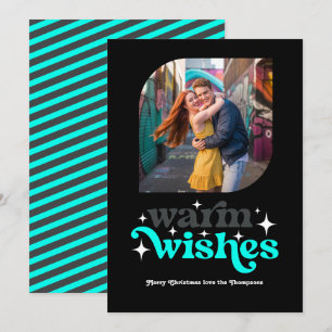 Cartes Pour Fêtes Annuelles Charbon de bois & Aqua Noël Moderne Rétro Photo