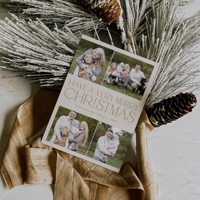Cartes Pour Fêtes Annuelles CHARLIE Gold Simple Famille Multi Photo Noël (CHARLIE Gold Simple Family Multi Photo Christmas Holiday Card)