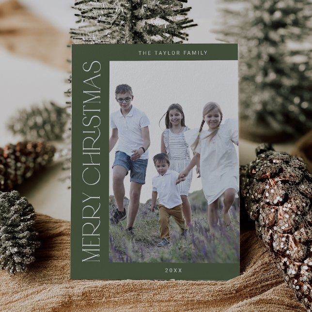 Cartes Pour Fêtes Annuelles CHARLIE Green Family Photo Boho Joyeux Noël (CHARLIE Green Family Photo Boho Merry Christmas Holiday Card)