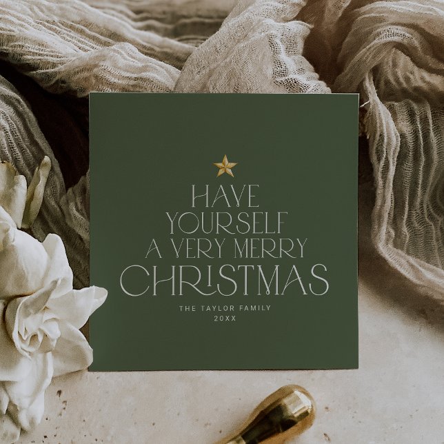 Cartes Pour Fêtes Annuelles CHARLIE Green Star Famille Joyeux Petit Noël (CHARLIE Green Star Family Merry Little Christmas Holiday Card)