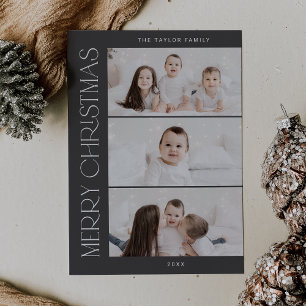 Cartes Pour Fêtes Annuelles CHARLIE Grey Imprimable 3 Photo de famille Noël