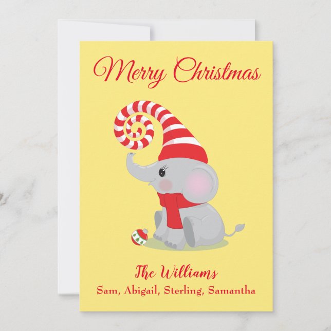 Cartes Pour Fêtes Annuelles Charmant bébé éléphant de Noël (Devant)