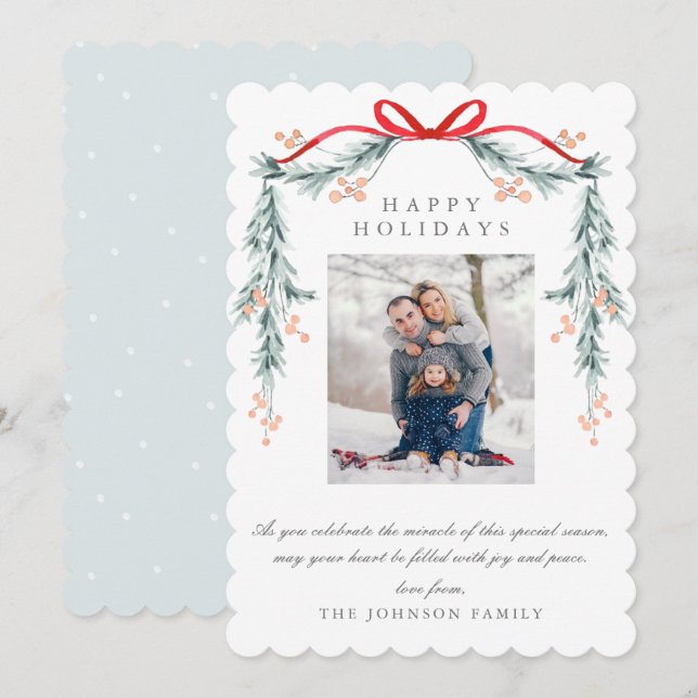 Cartes Pour Fêtes Annuelles Charmant Pastel Bleu clair Garland de Noël Photo (Devant / Derrière)