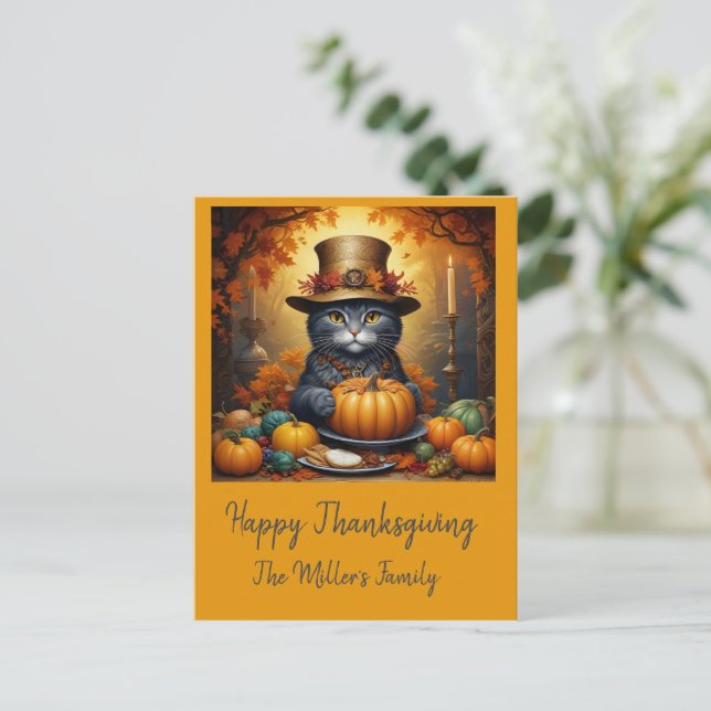 Cartes Pour Fêtes Annuelles Charmant Thanksgiving Chat en déguisement (Debout devant)