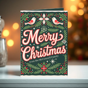 Cartes Pour Fêtes Annuelles Charmante Art populaire Oiseaux et Noël à la saint