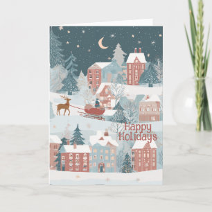 Cartes Pour Fêtes Annuelles Charmante Scène Village D'Hiver En Aquarelles