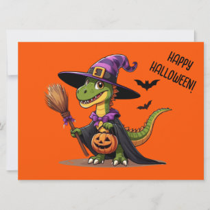Cartes Pour Fêtes Annuelles Charmante sorcière raptor/dinosaure d'Halloween